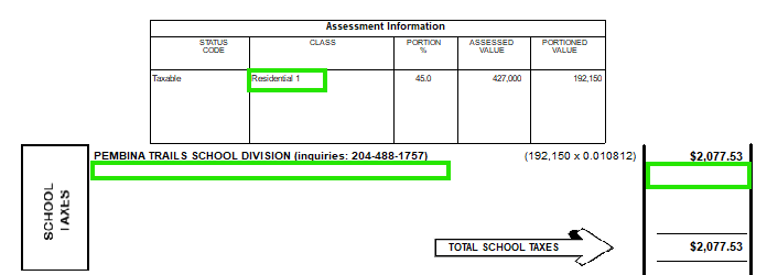 Sample of the School Tax section of the tax bill that did  receive the HATC